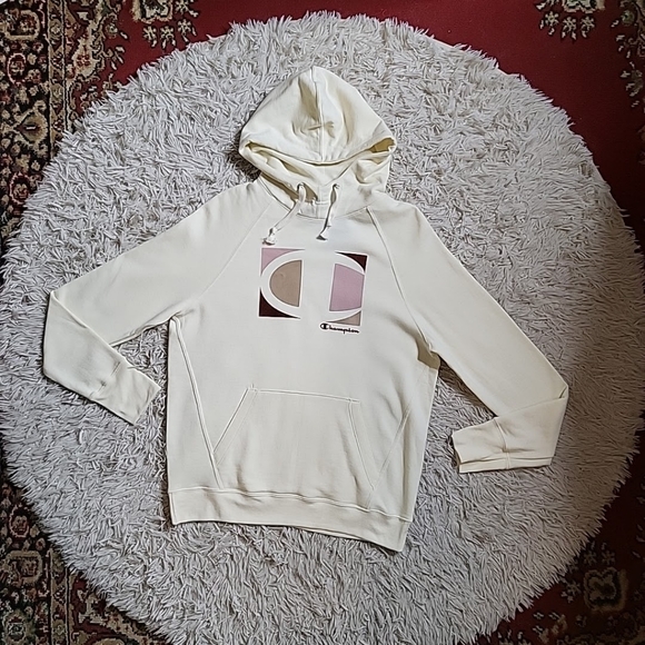 Champion Tops - *SOLD* Champion Hoodie Sweatshirt Powerblend Medium Cream Yellow Pink Burgundy